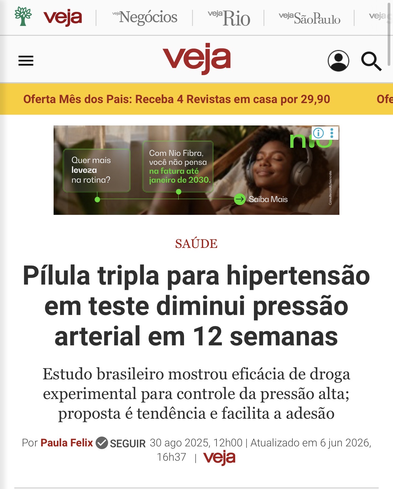 Veja: Pílula tripla para hipertensão em teste diminui pressão arterial em 12 semanas